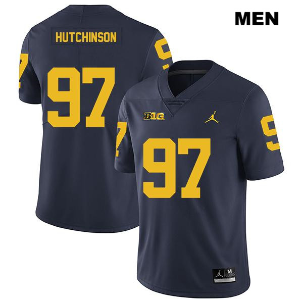 Men's NCAA Michigan Wolverines Aidan Hutchinson #97 Navy Jordan Brand Authentic Stitched Legend Football College Jersey CG25F74PT